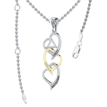 Triple Heart AA Recovery Pendant in Sterling Silver with 14K Gold Accents MPD6372